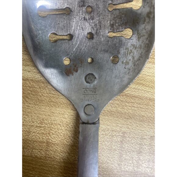 Vintage EKCO Chromium Plated Green Handle Stainless Steel Slotted Spoon USA - Picture 8 of 8